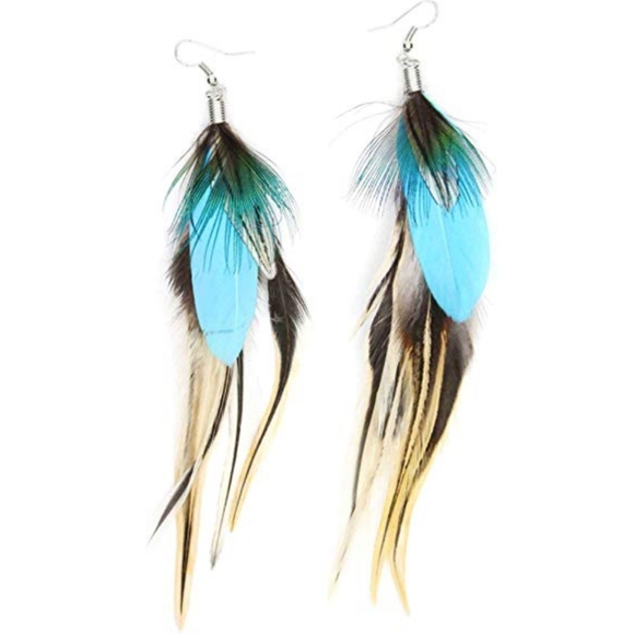Jewelry - Natural Peacock Feather Dangle Earrings